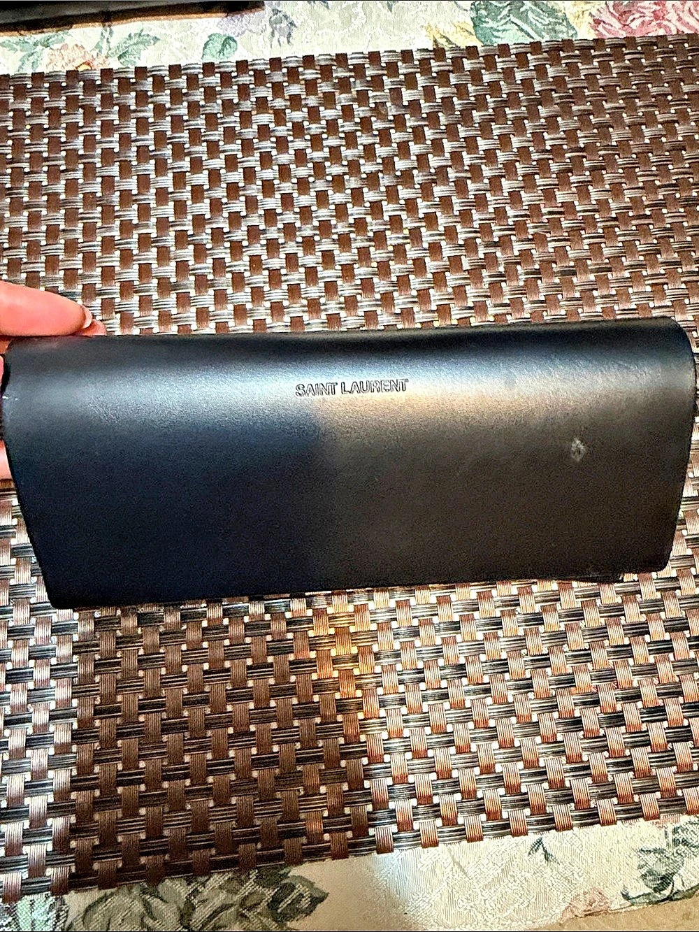 Saint Laurent Leather Sunglasses Case Black